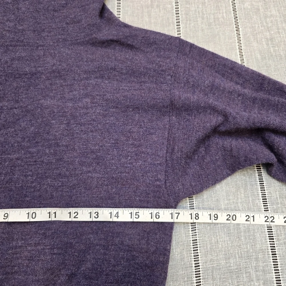 TWEEDS Sweater Small Merino Wool Shirred Turtleneck 3/4 Sleeve Pullover Purple